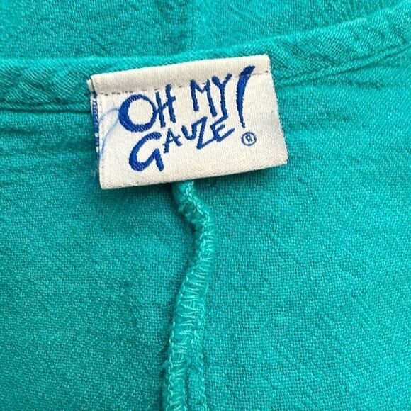Oh My Gauze 100% Cotton Asymmetrical Tunic Top Turquoise Blue Size 2 = Large XL - Picture 4 of 6